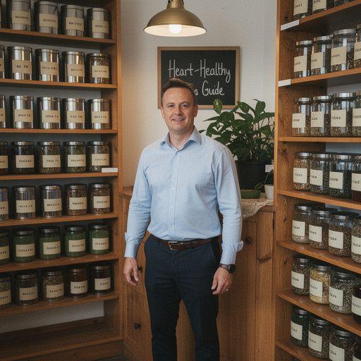 Gyógyteás csésze, amely a vérnyomás csökkentésére szolgál, friss gyógynövényekkel.